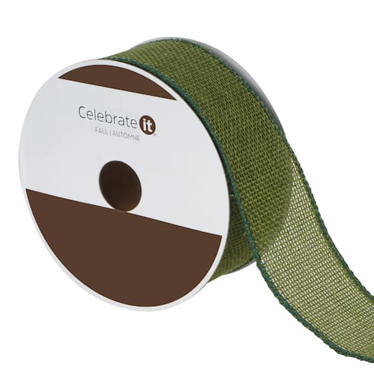 1.5" x 10yd. Green Wired Faux Burlap Ribbon by Celebrate It®